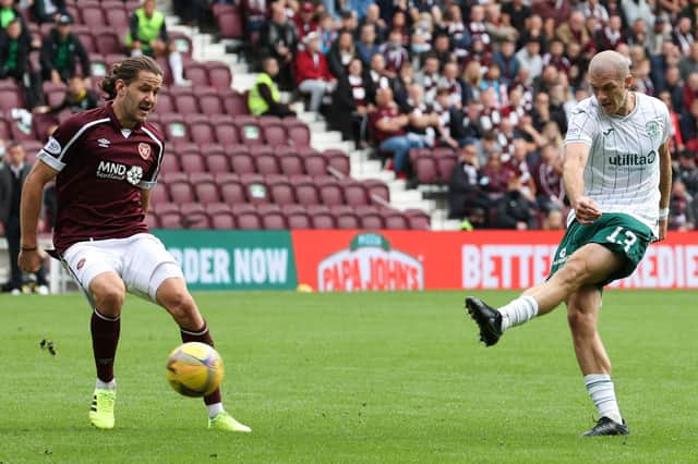 Hearts and Hibs in action during the Edinburgh derby earlier this season.