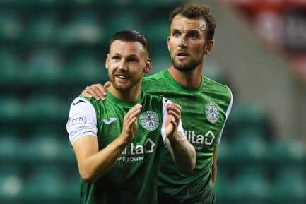 Hibernian's Martin Boyle and Christian Doidge. (Photo by Craig Foy / SNS Group)