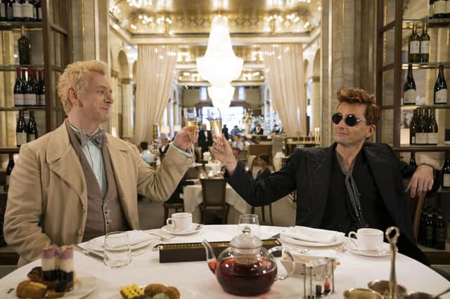 Michael Sheen as the Angel  and David Tennant as the Demon in the original series of Good Omens