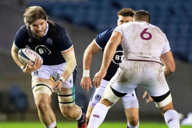 Ben Toolis playing for Scotland against Georgia in the first of the 2020 autumn internationals. Picture: Bill Murray/SNS