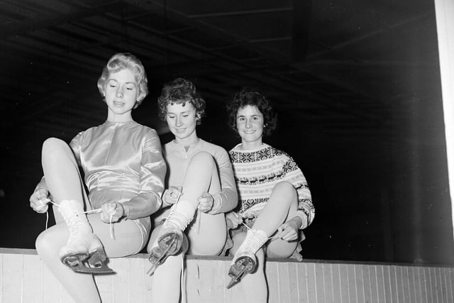 Angela Francis, Sheila Armstrong and Helen Brown get ready for the amateur ice show Icerama in 1956.