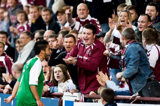 Becoming acquainted with some Hearts fans at Tynecastle