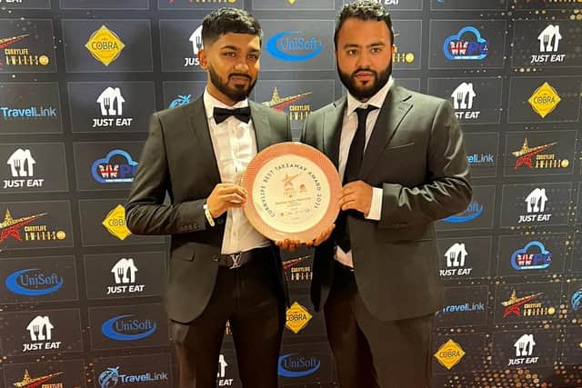 Jamil Amin (left) and his cousin picked up the best takeaway in Scotland prize at the Currylife Awards in London.