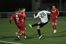Rafa De Vita scores the winning goal in Edinburgh City’s 2-1 victory over Brechin City at Ainslie Park last night
