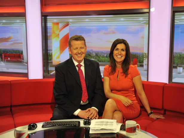 Presenters Bill Turnbull and Susanna Reid on the BBC Breakfast set in Salford, 2012. Mr Turnbull has died at the age of 66, his family has said. Issue date: Thursday September 1, 2022.