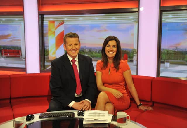 Presenters Bill Turnbull and Susanna Reid on the BBC Breakfast set in Salford, 2012. Mr Turnbull has died at the age of 66, his family has said. Issue date: Thursday September 1, 2022.
