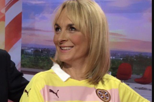 BBC Breakfast co-presenter Louise Minchin received a delivery from Hearts live on air in 2016 after she “outed” herself as a secret Jambo. 
She wore the garish primrose and pink away strip, which was adorned on the back with her surname and the number 1.