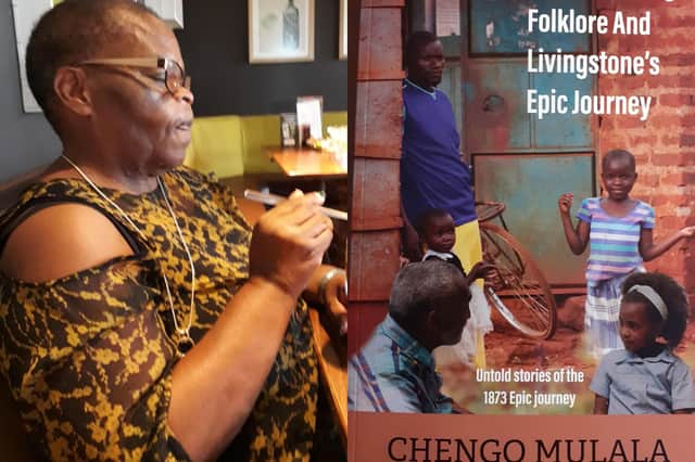 Zambian born author, Chengo Mulala and the cover of her new girlhood memoir, 'Katabole Village Folklore'.