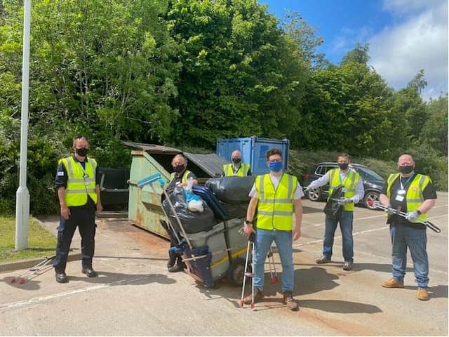 In a team effort, William Grigg, Lindy Watson, David Overton, Liam Smith, William Urban, Colin McEwen, Kevin Dargavel, James Stevenson and Alan Mcgoldrick from the Fort Kinnaird team collected 15 bags of mixed waste and bottles.