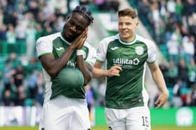 Elie Youan celebrates his stunning equaliser against Celtic with a baby gesture