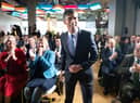 Prime Minister Rishi Sunak arrives to deliver his first major domestic speech of the year at Plexal, Queen Elizabeth Olympic Park on January 4