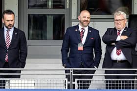 Hearts director Gerry Mallon (left) and chief executive Andrew McKinlay flank the club's sporting director Joe Savage. Pic: SNS