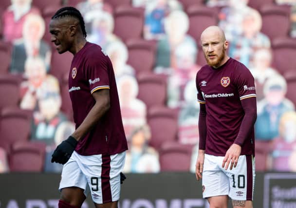 Hearts strikers Liam Boyce and Armand Gnanduillet.