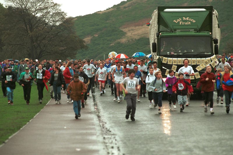 Crowds of walkers at the 1993 Edinburgh Evening News charity walk in Holyrood Park.