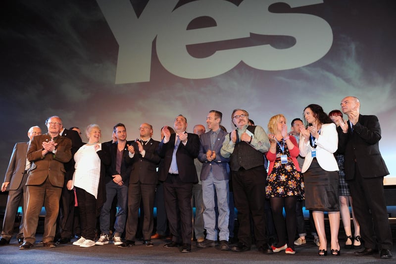 The Yes Scotland campaign was launched at Cineworld Fountain Park, Edinburgh in May 2012 ahead of the independence referendum in 2014. First Minister Alex Salmond is pictured on stage with all the speakers at the end of the campaign launch.