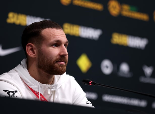 Martin Boyle speaks to the media during an Australia press conference at the Aspire Training Facilities in Doha