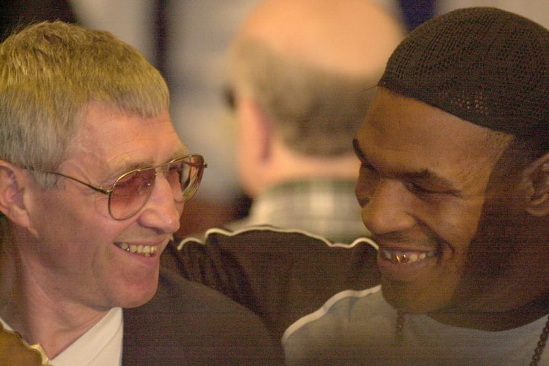 Ken Buchanan and Mike Tyson  at the Hilton Hotel in 2000. Pic Neil Hanna