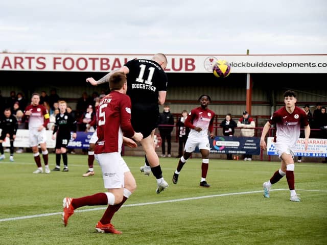 John Robertson has been in great goalscoring form this season and netted Saturday's opener at Kelty. Picture: Tommy Lee.