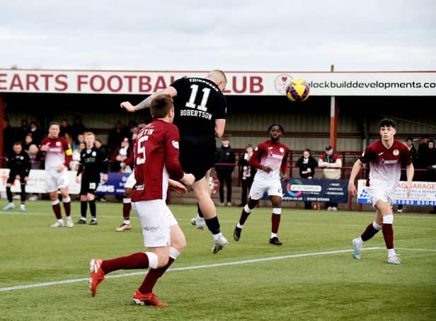 John Robertson has been in great goalscoring form this season and netted Saturday's opener at Kelty. Picture: Tommy Lee.