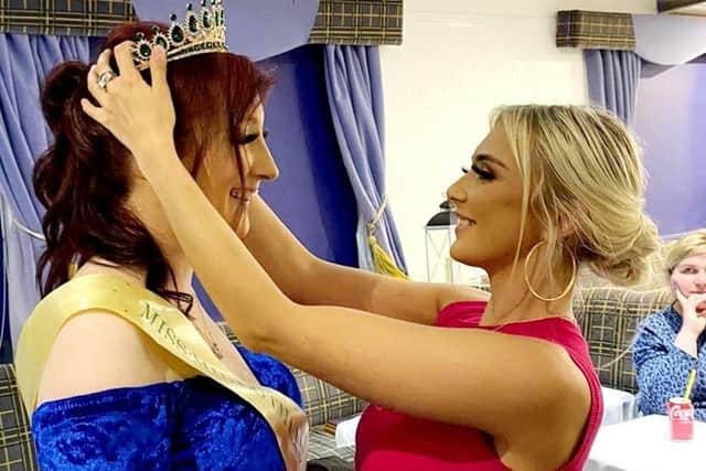 Lauren Elaine receiving her Miss Midlothian Ambassador crown from Helen Kennon from the Haydon Kennon Foundation.