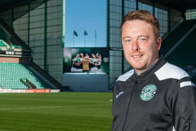EDINBURGH, SCOTLAND - SEPTEMBER 20:  Head coach Dean Gibson is pictured during a Hibernian Women's press conference at Easter Road, on September 20, 2021, in Edinburgh, Scotland. (Photo by Mark Scates / SNS Group) 