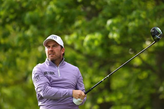 Richie Ramsay tees off on the 16th hole during the Betfred British Masters hosted by Danny Willett at The Belfry in Sutton Coldfield. Picture: Richard Heathcote/Getty Images.