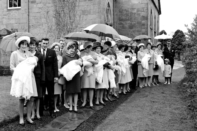 Ten christenings being held on the same day at Currie Kirk in May 1966.