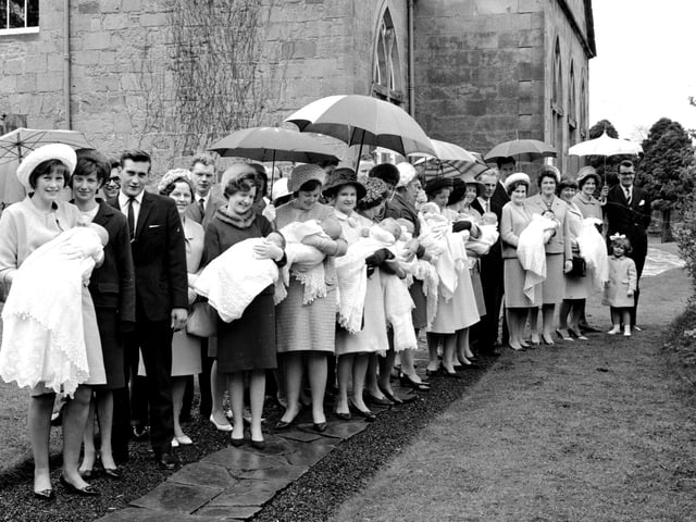 Ten christenings being held on the same day at Currie Kirk in May 1966.