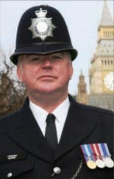 PC Gerard McEwan pictured in his Met Police days.