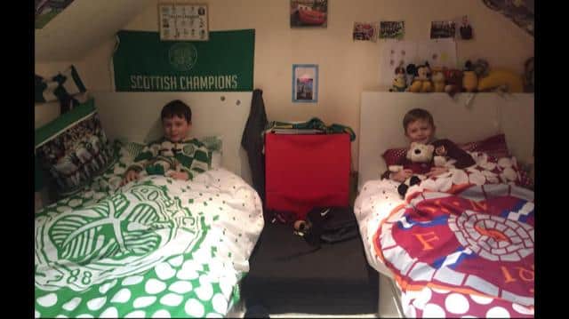 Left, Celtic fan Lewis, and right, Hearts supporter Daniel.