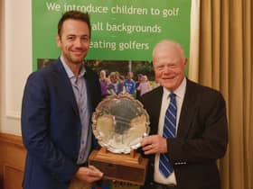 David Warren was presented with the Sir Henry Cotton Award by Golf Foundation president Nick Dougherty at a ceremony in London. Picture: Golf Foundation.