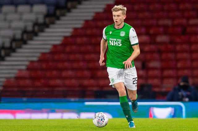 Teenager Josh Doig has earned rave reviews since breaking into the Hibs first team this season. Photo by Ross MacDonald / SNS Group
