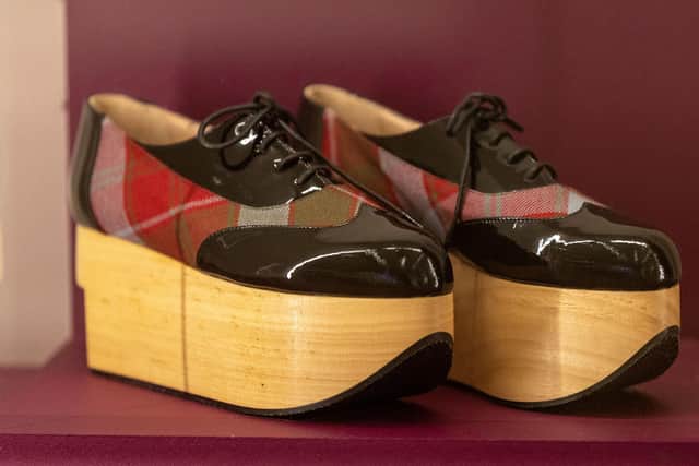 A pair of Vivienne Westwood-designed shoes are in the new V&A Tartan exhibition. Picture: Michael McGurk.