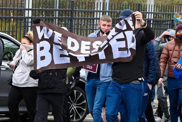 Hearts fans led a protest during the season. Picture: SNS