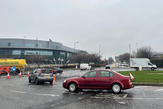 Traffic has built up on the nearby roundabout at Ferry Road.