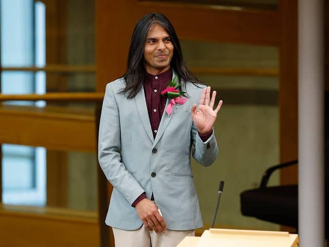 Green Party MSP, Q Manivannan is sworn in during the first meeting of the new Scottish Parliament on May 14, 2026 in Edinburgh, Scotland (Picture: Jeff J Mitchell/Getty Images)