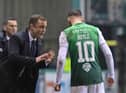 Shaun Maloney speaks to Martin Boyle during the 1-0 victory over Aberdeen in December