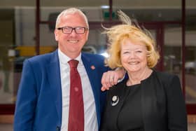 Foundation of Hearts chairman Stuart Wallace (L) and Hearts owner Ann Budge.
