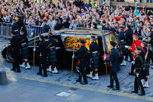 King Charles III, the Princess Royal, the Duke of York and the Earl of Wessex walk behind Queen Elizabeth II's coffin during the procession from the Palace of Holyroodhouse to St Giles' Cathedral, Edinburgh.