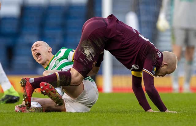 The incident that sparked debate as Steven Naismith clashes with Scott Brown during the Scottish Cup final at Hampden (Photo by Craig Williamson / SNS Group)
