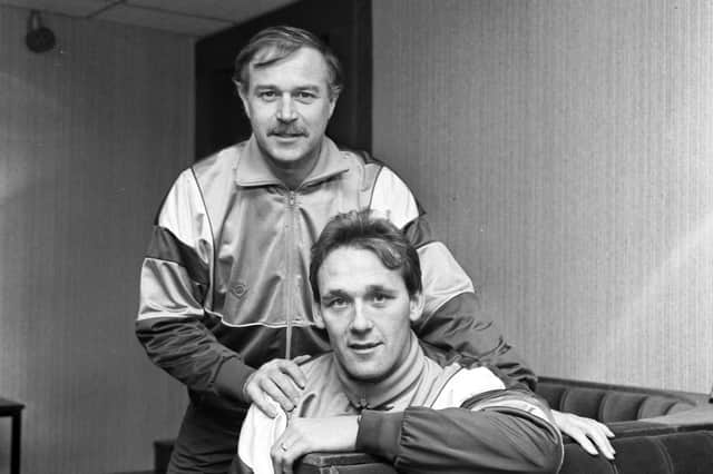 Hearts manager Sandy Clark (seated) with Walter Borthwick in November 1988.