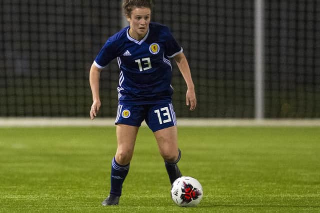 Jenna Penman in action for the Scotland under-17s side against Northern Ireland at the Oriam in 2019. Picture: SNS
