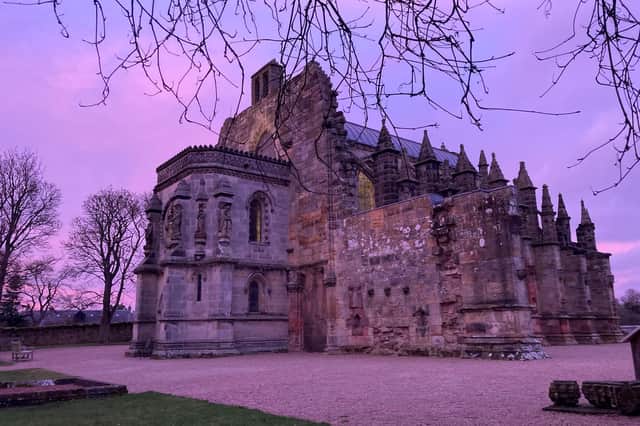 Rosslyn Chapel is pretty in pink thanks to the incredible colour of the sky.
