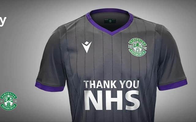Hibs' new away kit with NHS message. Picture: Hibernian FC