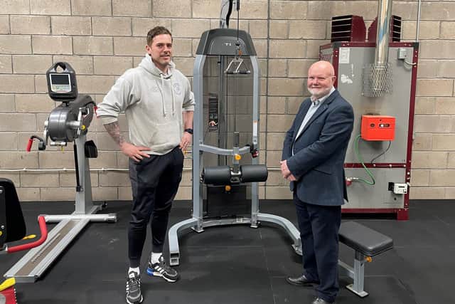 Gym owner Dale Robertson with Colin Beattie MSP.