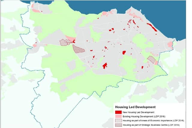The areas in red are sites which the proposed City Plan earmarks for new housing, but which the new study says are mostly occupied by active businesses.
