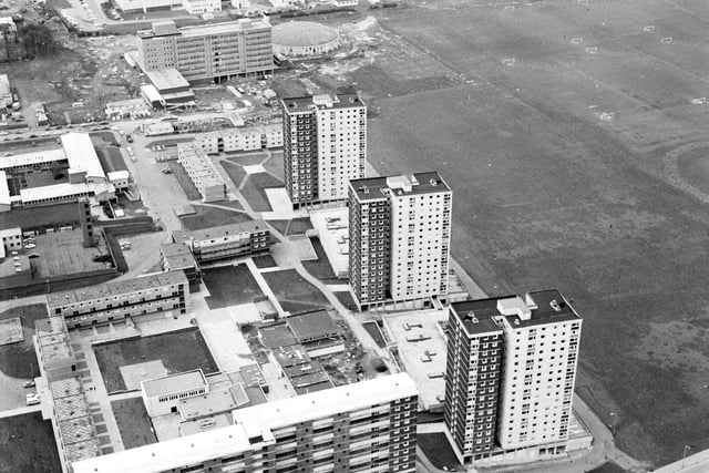 Aerial view of new flats at Sighthill, Edinburgh