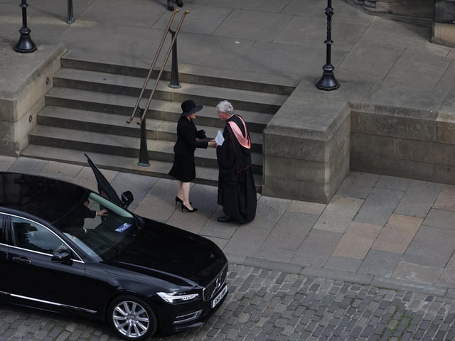 British Prime Minister Liz Truss arrives for a Service of Prayer and Reflection for the Life of Queen Elizabeth II at St Giles' Cathedral, Edinburgh. Picture date: Monday September 12, 2022.