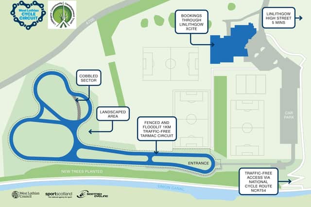 A  map of the proposed new West Lothian Cycling Circuit site in Linlithgow.