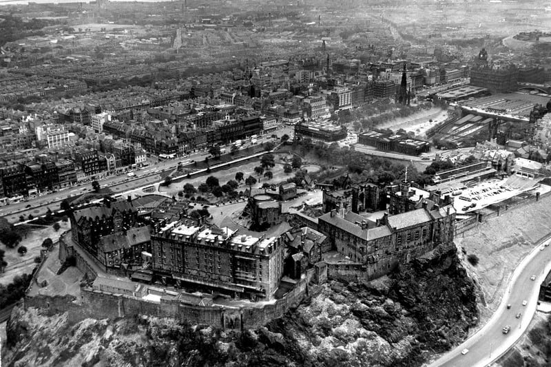 Aerial view of Edinburgh, showing Edinburgh Castle, Princes Street and Johnston Terrace.